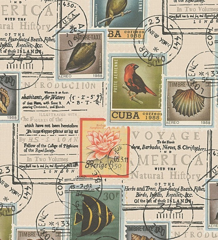 Papel pintado collage de sellos postales y de viajes - Adéle 453893