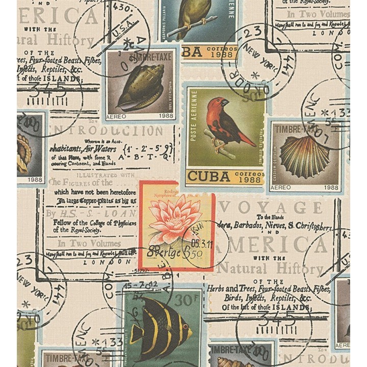 Papel pintado collage de sellos postales y de viajes - Adéle 453893