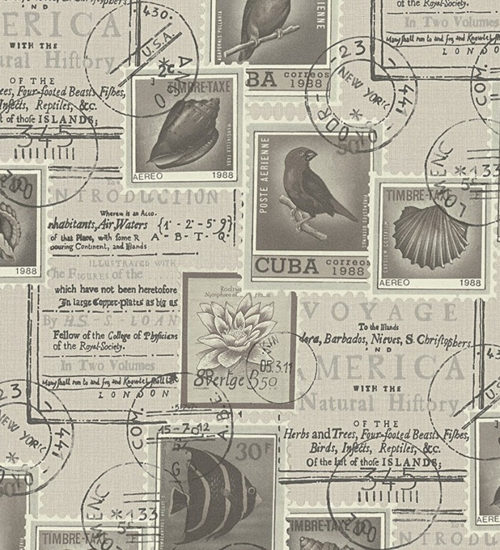 Papel pintado collage de sellos postales y viajes - Adéle 453894