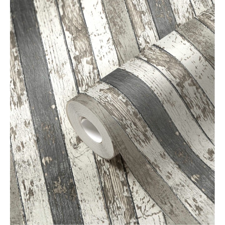 Papel pintado madera decapada blanca y gris estilo nórdico - Laredo 453896
