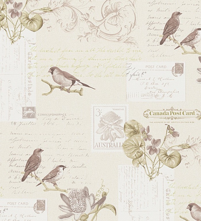 Papel pintado collage romántico de pájaros y postales - La Poste 453907