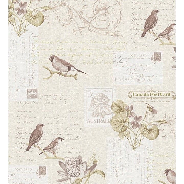Papel pintado collage romántico de pájaros y postales - La Poste 453907