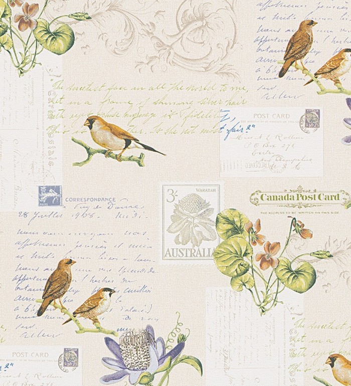Papel pintado collage romántico de pájaros y postales - La Poste 453908