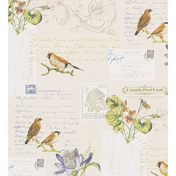 Papel pintado collage romántico de pájaros y postales - La Poste 453908