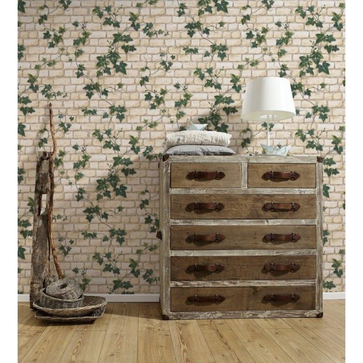 Papel pintado muro de ladrillo con plantas enredadera - Cassinia 453911