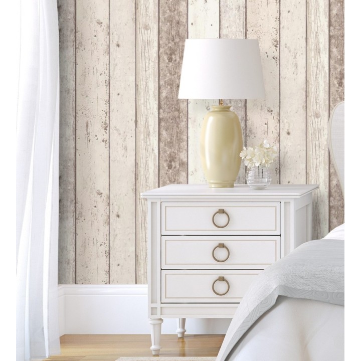 Papel pintado listones de madera decapada beige estilo rústico - Madeira 3 454786
