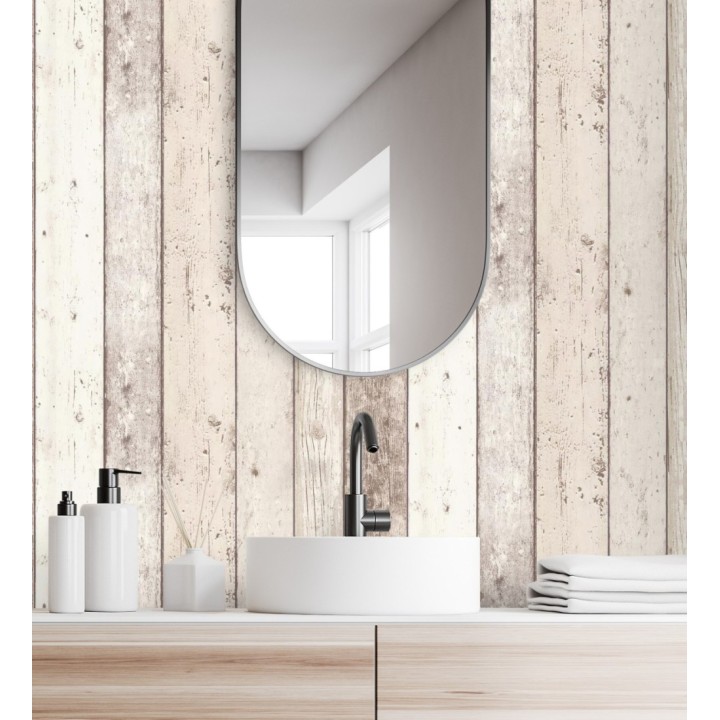 Papel pintado listones de madera decapada beige estilo rústico - Madeira 3 454786