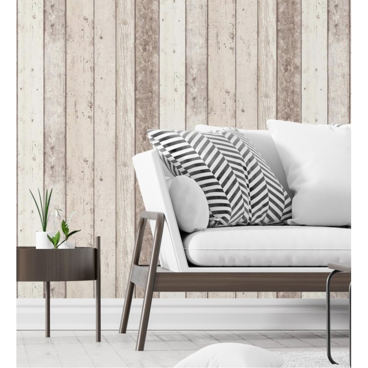 Papel pintado listones de madera decapada beige estilo rústico - Madeira 3 454786