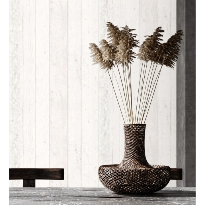 Papel pintado listones de madera blanca estilo nórdico - Madeira 3 455392