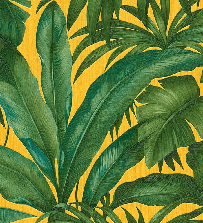 Papel pintado palmeras tropicales verde y amarillo tropical - Vanila 455870