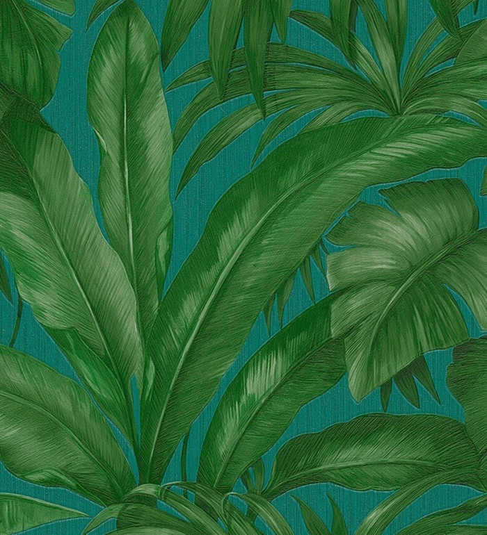 Papel pintado palmeras tropicales turquesa y verde - Vanila 455873
