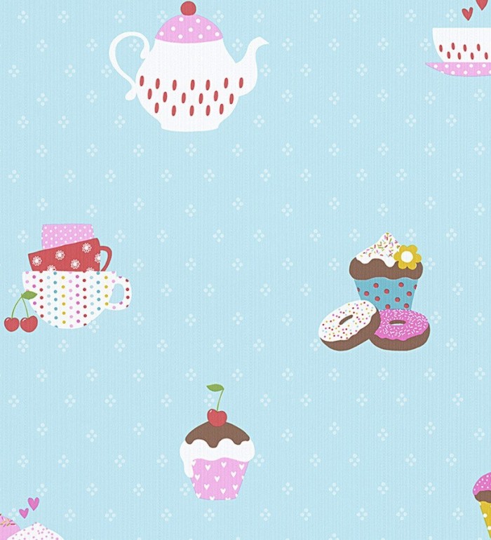 Papel pintado cafeteras y cupcakes infantiles y coquetos - Tea Time 455949