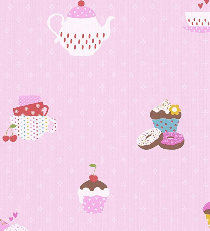 Papel pintado cafeteras y cupcakes infantiles y coquetos - Tea Time 455950