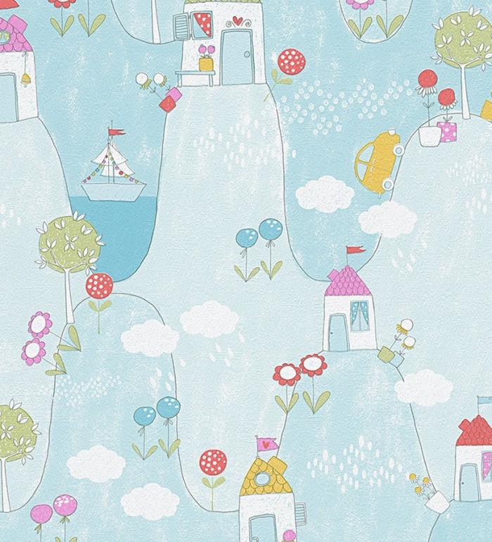 Papel pintado casitas y coches infantiles en la montaña - Landscape 455954