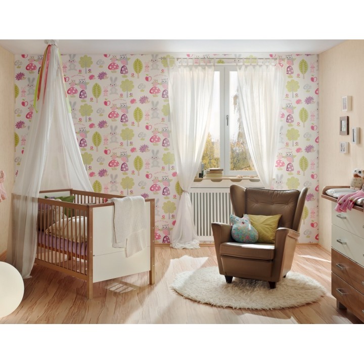 Papel pintado búhos y erizos infantiles en el bosque - Asleep Owls 455982