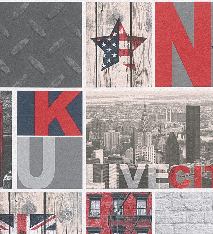 Papel pintado iconos de Londres y New York juvenil - Kingston 455991