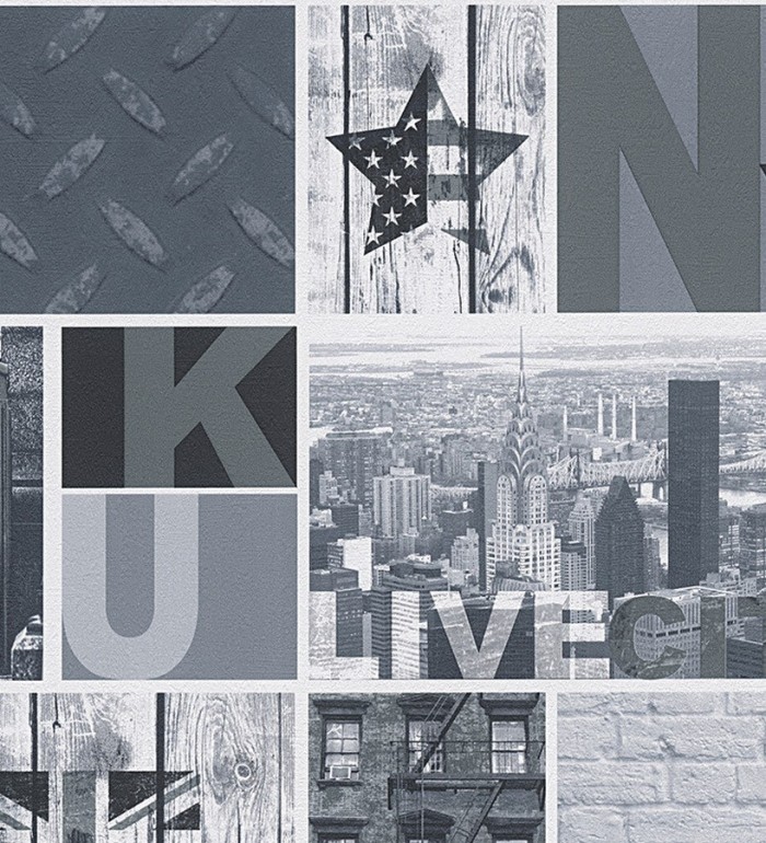 Papel pintado iconos de Londres y New York juvenil blanco y negro - Kingston 455992