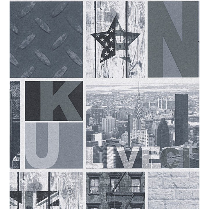 Papel pintado iconos de Londres y New York juvenil blanco y negro - Kingston 455992