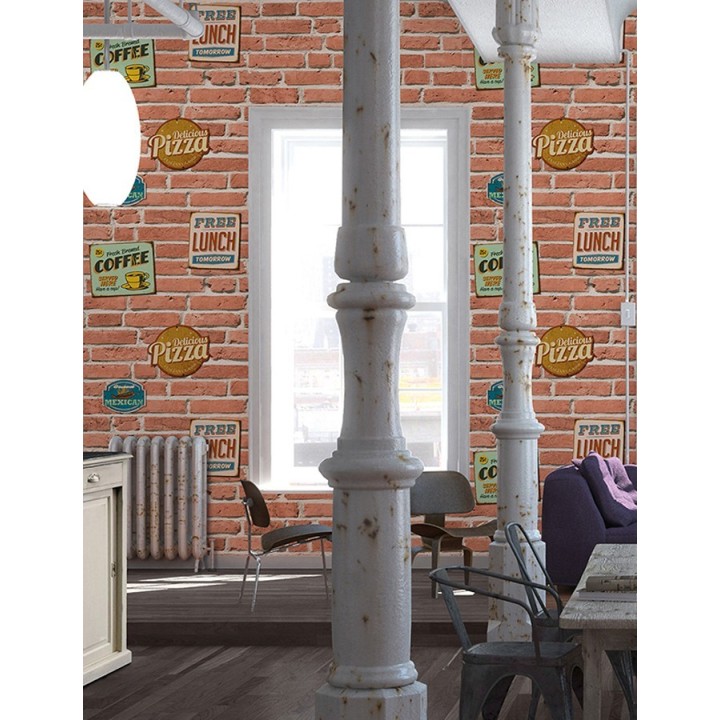 Papel pintado carteles sobre muro de ladrillo - Detroit Coffee 456021
