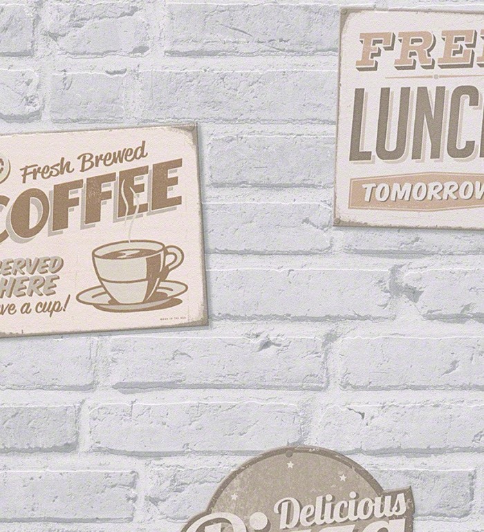 Papel pintado carteles sobre muro de ladrillo - Detroit Coffee 456022