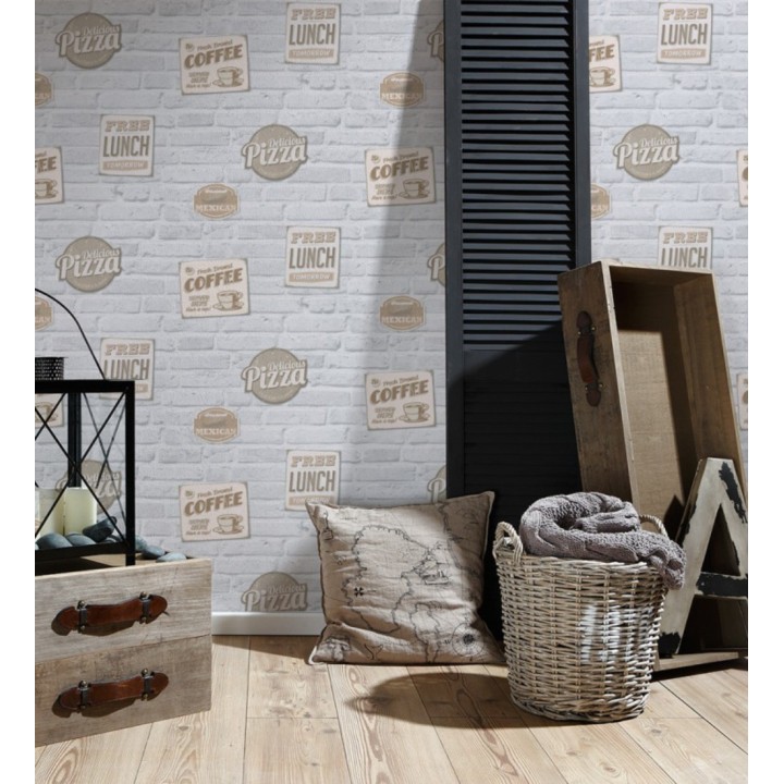 Papel pintado carteles sobre muro de ladrillo - Detroit Coffee 456022