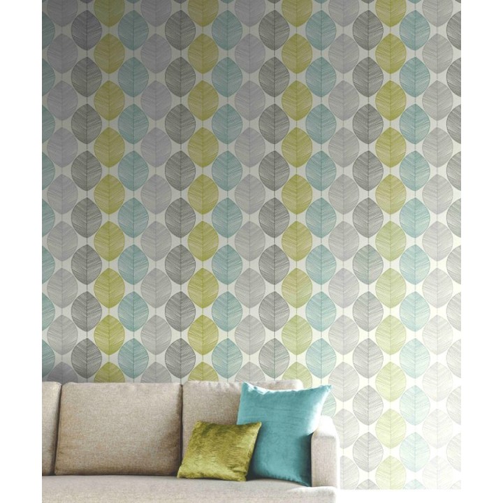 Papel pintado hojas grandes rayadas modernas - Indra 563507