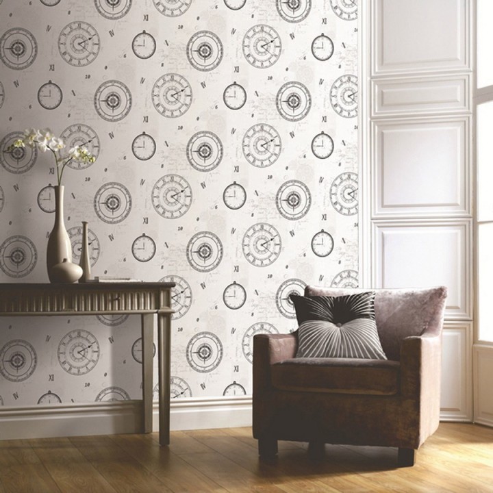 Papel pintado relojes y letras en cursiva - Borneira 563649