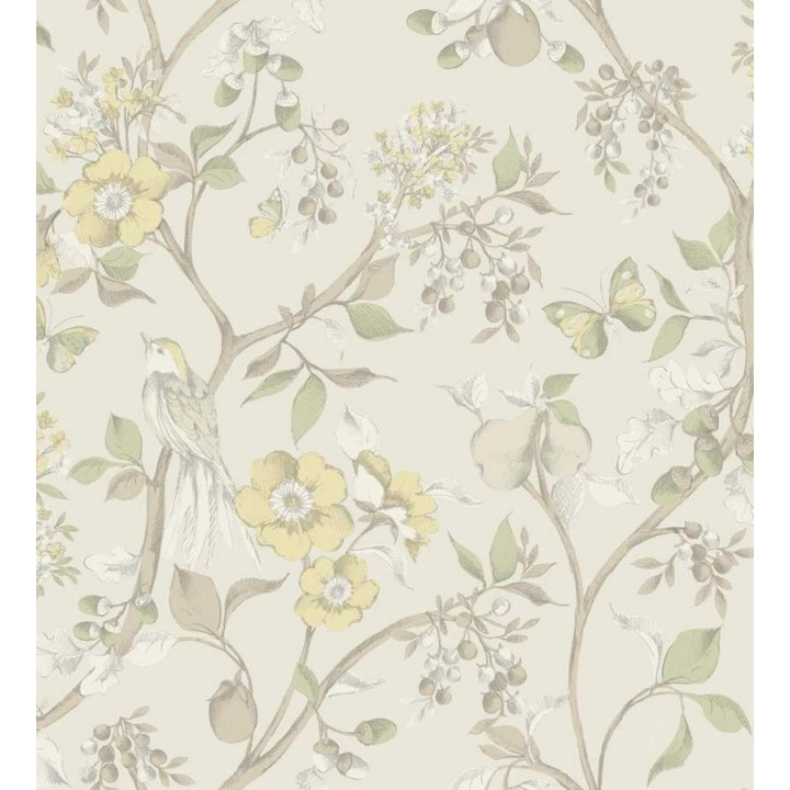 Papel pintado naturaleza de pájaros y flores fondo marfil claro - Rebecca 564427