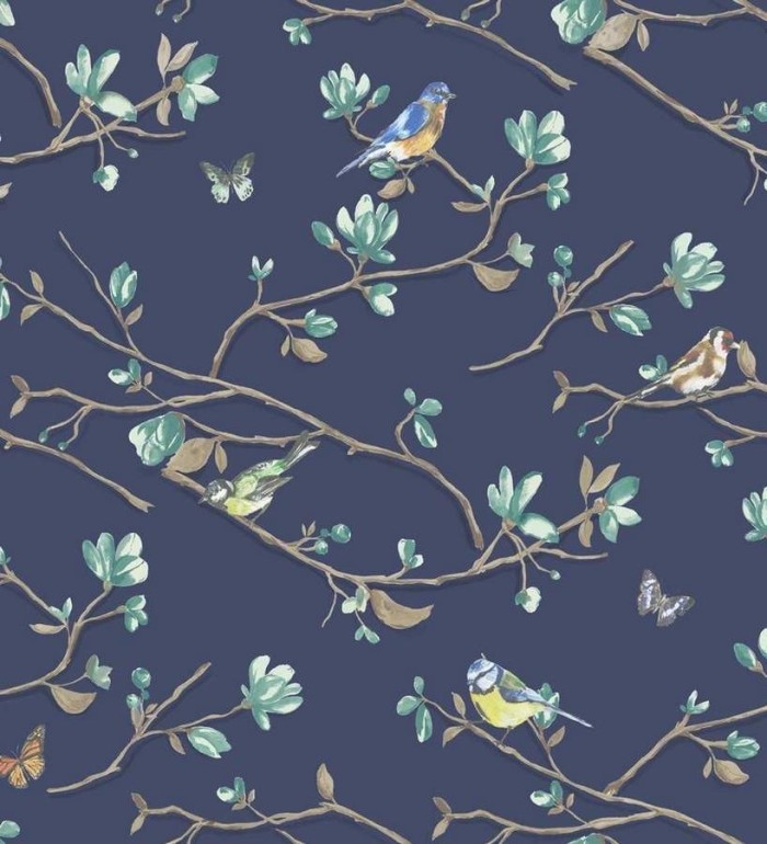 Papel pintado pájaros y ramas con flores románticas - Georgina 564434