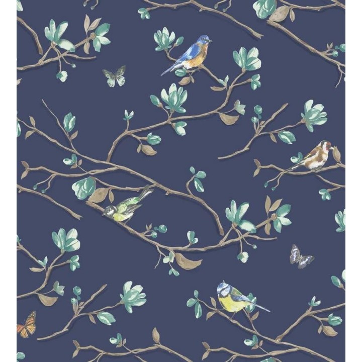 Papel pintado pájaros y ramas con flores románticas - Georgina 564434