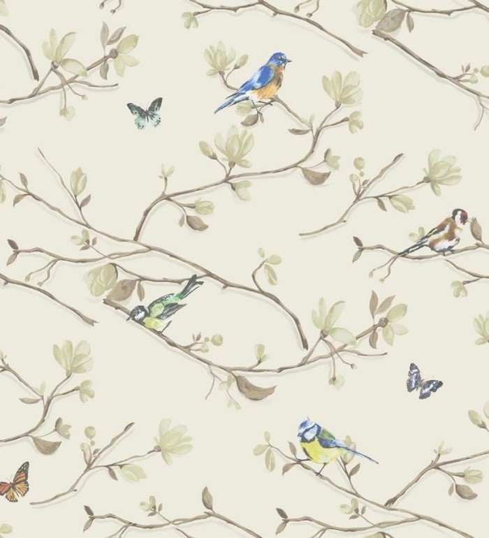 Papel pintado pájaros y ramas con flores románticas - Georgina 564436