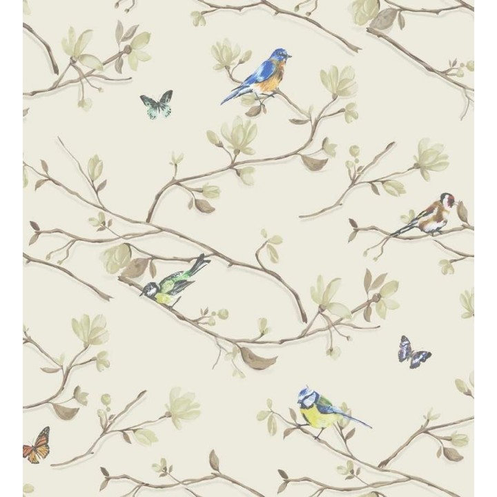 Papel pintado pájaros y ramas con flores románticas - Georgina 564436