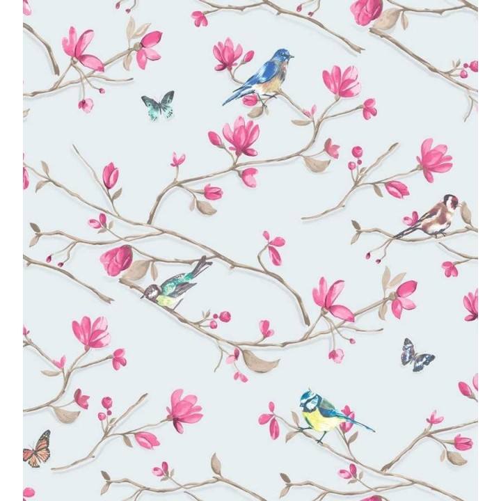 Papel pintado pájaros y ramas con flores románticas - Georgina 564437