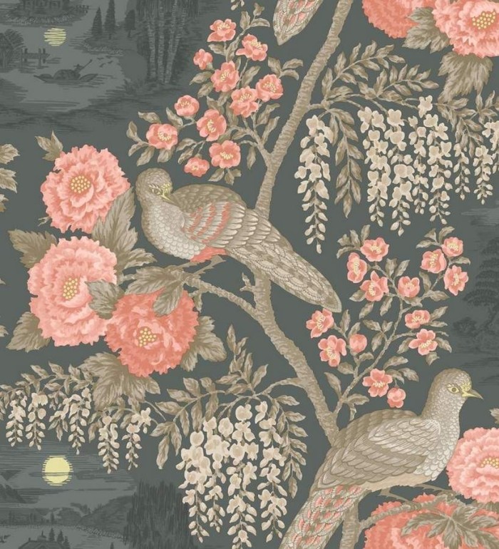 Papel pintado faisanes y flores artísticos - Pigeonne 564454