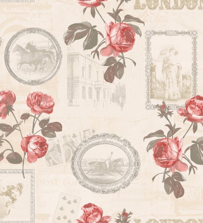 Papel pintado collage de retratos y flores vintage - Vintage London 564461