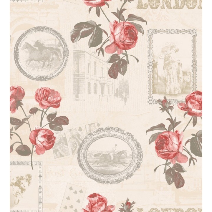 Papel pintado collage de retratos y flores vintage - Vintage London 564461