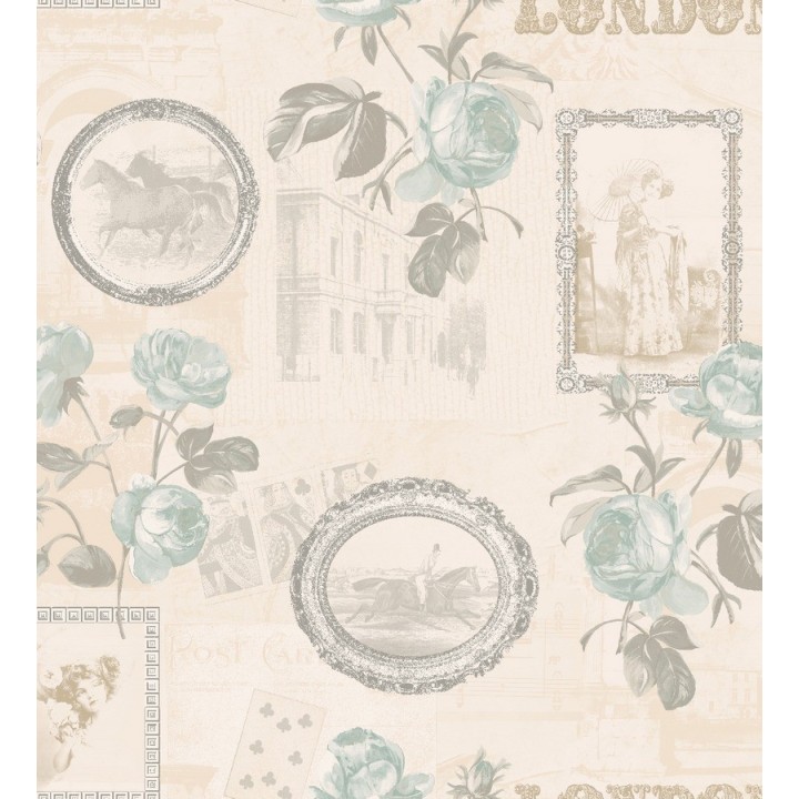 Papel pintado collage de retratos y flores - Vintage London 564462