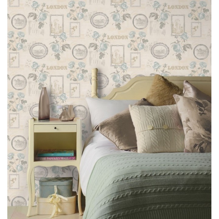 Papel pintado collage de retratos y flores - Vintage London 564462