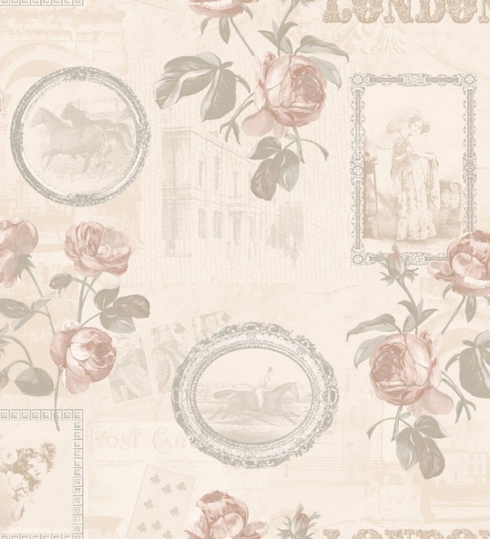 Papel pintado collage de retratos y flores vintage - Vintage London 564463