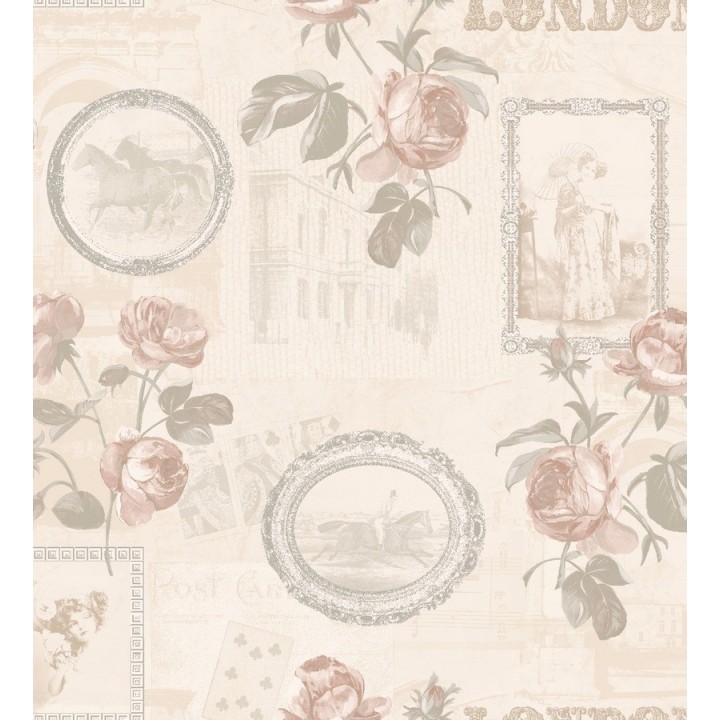 Papel pintado collage de retratos y flores vintage - Vintage London 564463