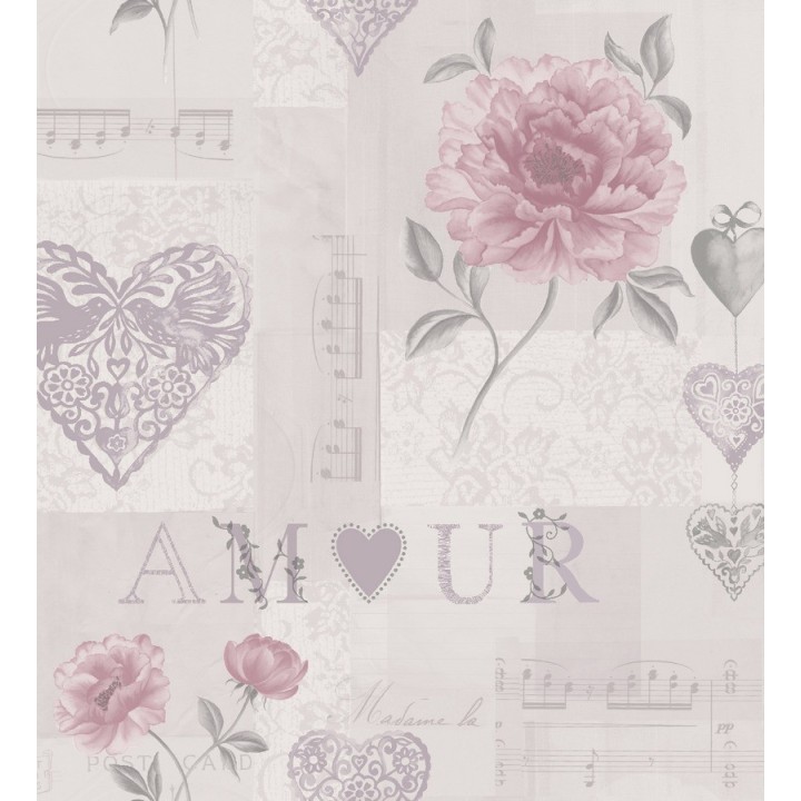 Papel pintado collage de flores y corazones - Mon Amour 564467