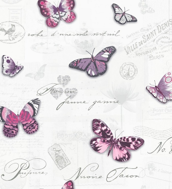 Papel pintado collage de mariposas y sellos - Libella 564469