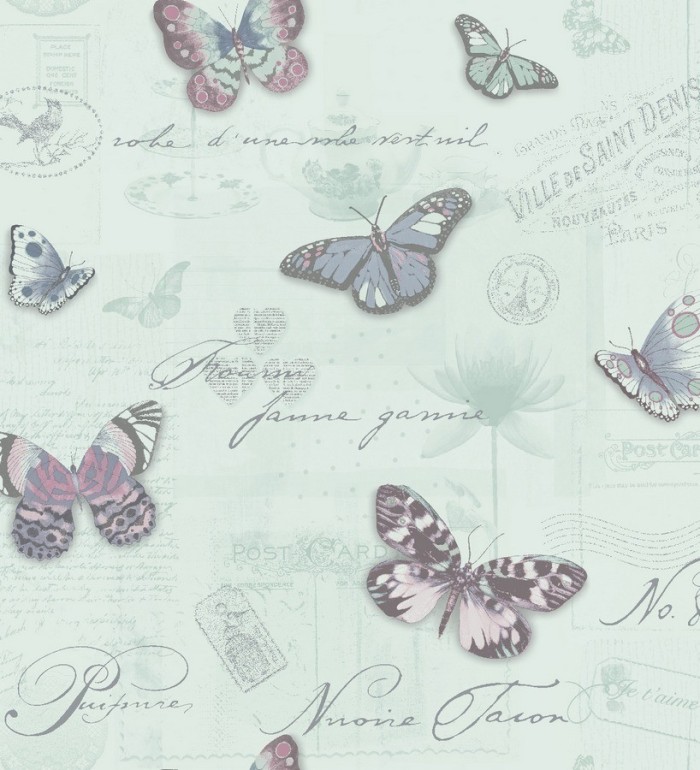 Papel pintado collage de mariposas y sellos - Libella 564471