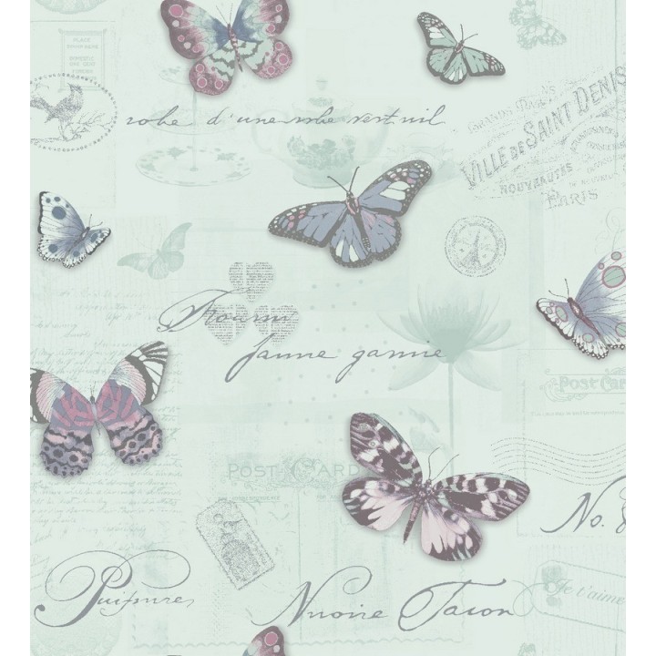 Papel pintado collage de mariposas y sellos - Libella 564471