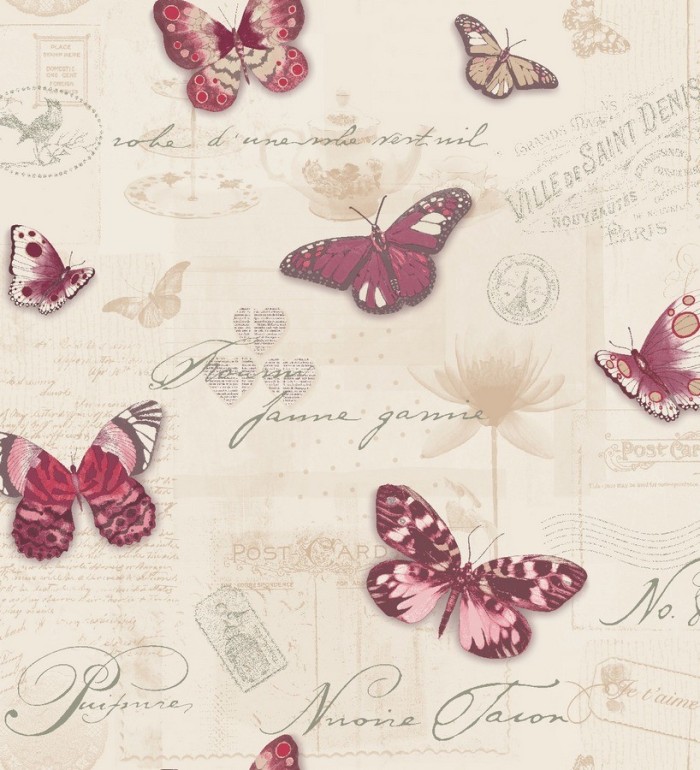 Papel pintado collage de mariposas y sellos - Libella 564472