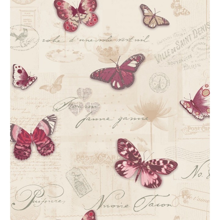 Papel pintado collage de mariposas y sellos - Libella 564472