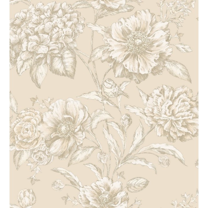 Papel pintado flores grandes con pájaros vintage - Aldara 564473