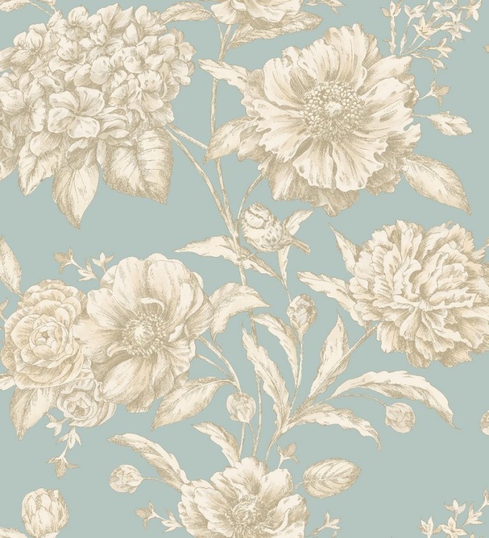 Papel pintado flores grandes con pájaros vintage - Aldara 564476