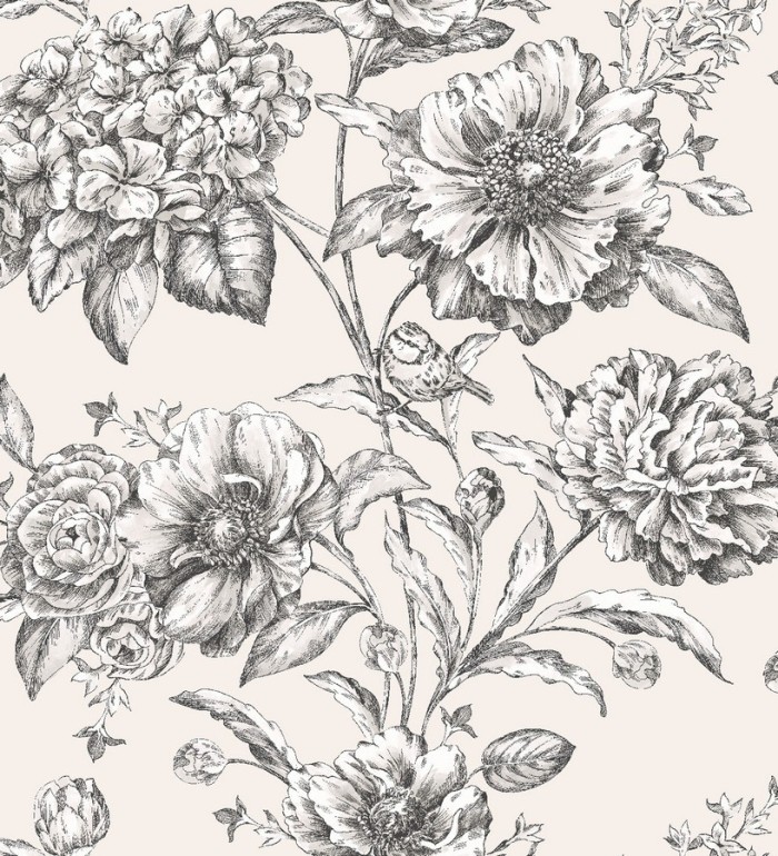 Papel pintado flores grandes con pájaros vintage - Aldara 564477