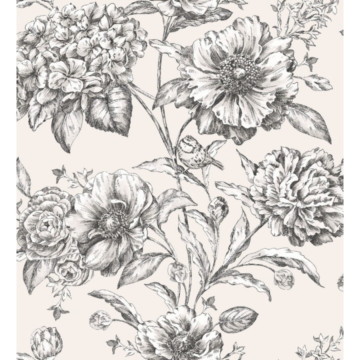 Papel pintado flores grandes con pájaros vintage - Aldara 564477
